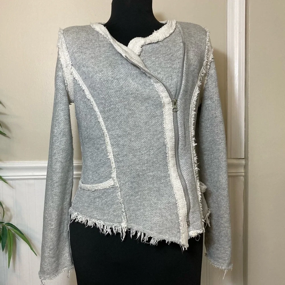 Lucky Lotus Raw Edge Avant Garde Moto Zip Up Jacket, size Medium - Picture 2 of 13
